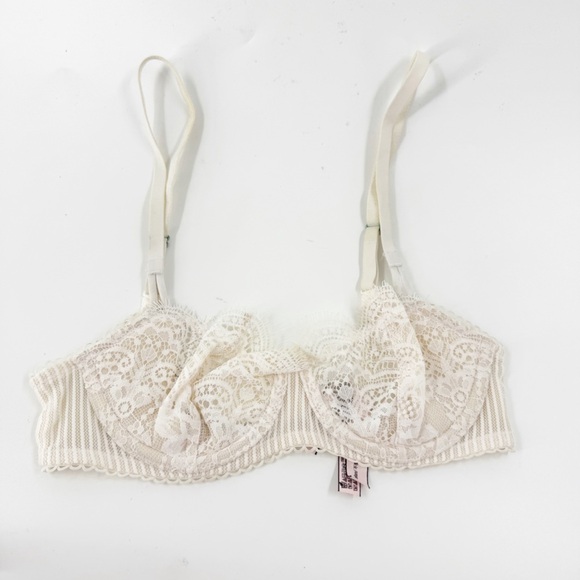 ✅ DREAM ANGELS 30C Unlined Lace Balconette Bra PUSH UP WITHOUT PADDING CREAM - Picture 1 of 7
